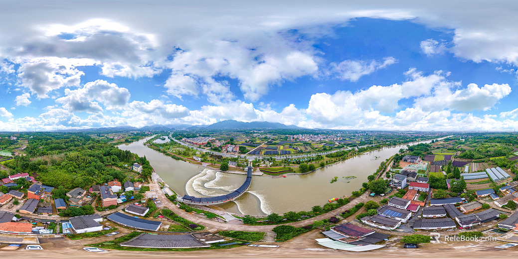 Rural Township Bird's Eye View of Blue Sky and White Clouds Sunny Day HDR texture