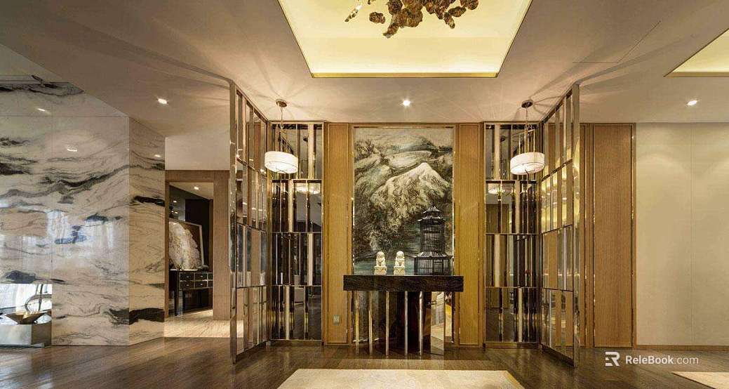 New Chinese style black and white marble entrance background wall texture