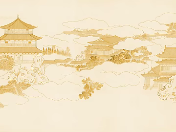 Light gold line drawing ancient building background mural texture (ID:ffaeh178739)