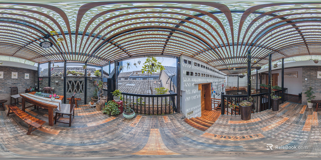 Indoor Terrace Tea Room Glass Canopy Daytime HDR texture