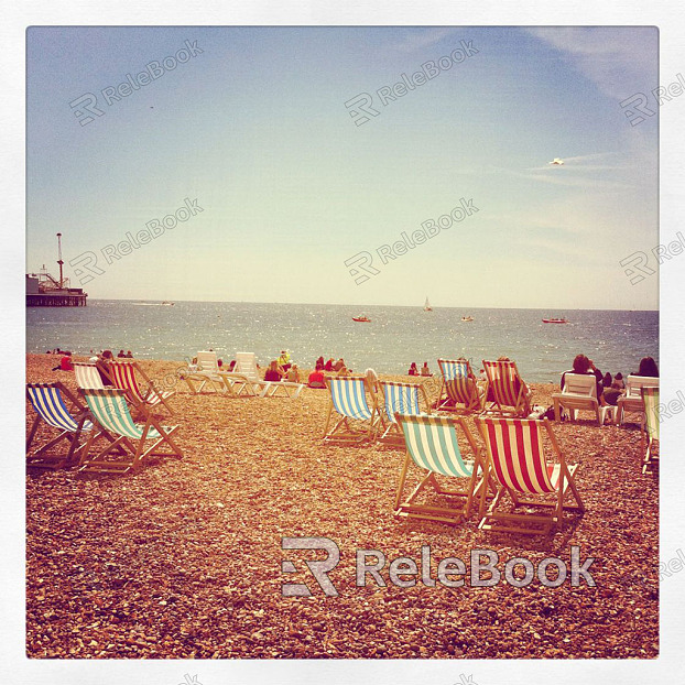 A serene seaside scene: calm, azure waters gently lap at a sandy shore under a vast, cloud-dappled sky, while lush greenery adds a vibrant touch to the tranquil landscape.