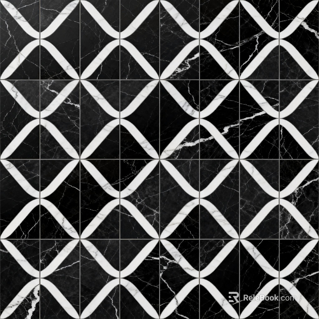 Modern Middle Ancient Style Black and White Stone Parquet Geometric Pattern Water Knife Stone Parquet Floor Tile Light Luxury Black and White Parquet Marble texture