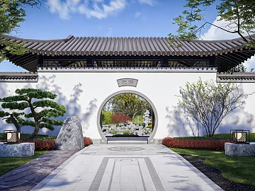 Chinese style courtyard landscape villa courtyard door texture (ID:ffaeh992636)