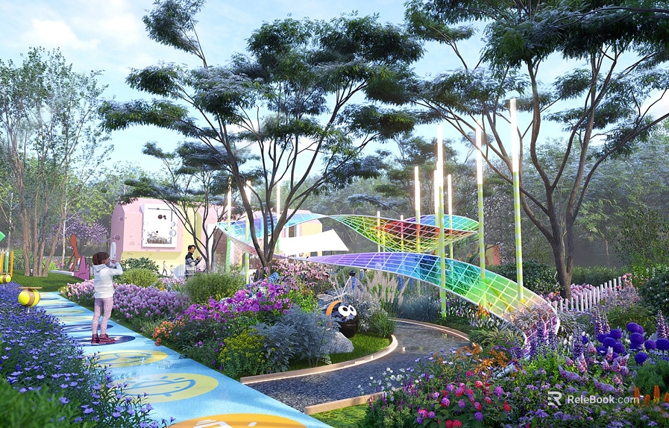 Color outdoor children's play area scene texture