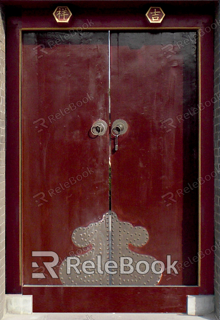 A vintage wooden door with intricate carvings and a distressed finish, adorned with antique metal hardware, evoking a sense of history and nostalgia.