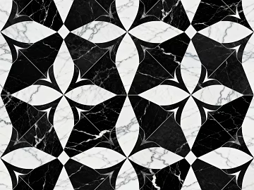 Modern Simple Antique Black and White Stone Parquet Flower Geometric Pattern Water Knife Cut Parquet Floor Tile Light Luxury Black and White Parquet Marble texture (ID:ffaeh128877)