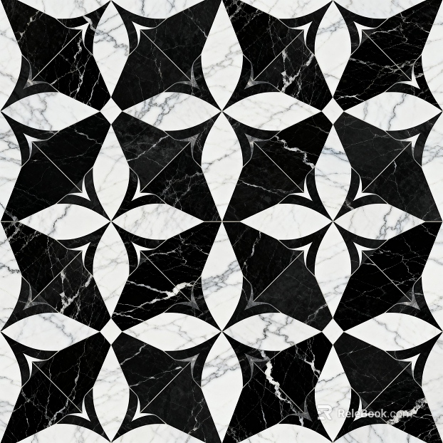 Modern Simple Antique Black and White Stone Parquet Flower Geometric Pattern Water Knife Cut Parquet Floor Tile Light Luxury Black and White Parquet Marble texture