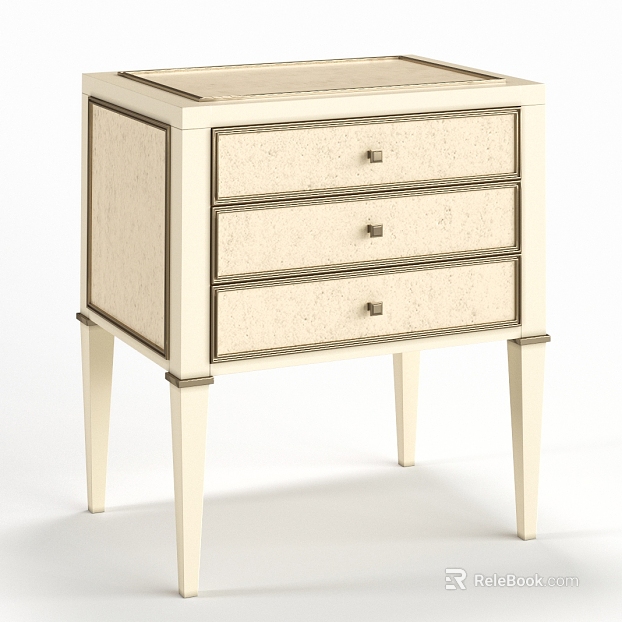 Light Luxury Rice White Wooden Bedside Table texture