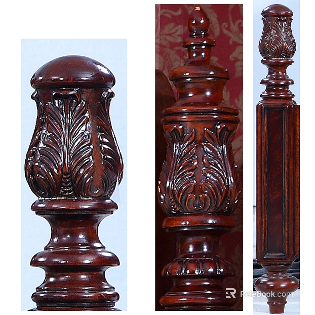 Red-brown solid wood carved furniture components texture