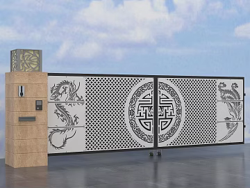 Chinese-style silver-white metal perforated plate door texture (ID:ffaeh313121)