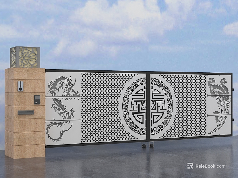 Chinese-style silver-white metal perforated plate door texture