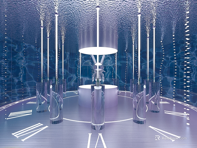 Sci-tech Wind Blue Silver Metal Exhibition Hall Scene texture
