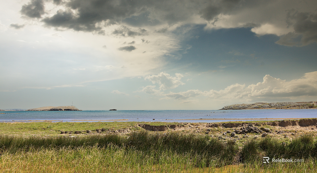 Seaside lakeside outdoor wilderness grassland sky cloudy cloudy scene atmosphere texture