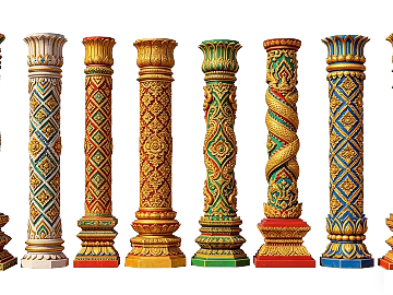 Southeast Asian Style Carved Decorative Column Temple Component texture (ID:ffaeh105556)