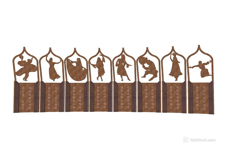 Brown wood carved ethnic style decorative ornaments texture
