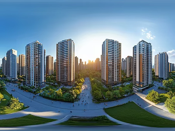 Modern Community Greening Water System Panoramic HDR texture (ID:ffach375508)
