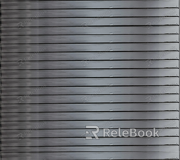 A metallic, rolling shutter door, commonly seen at storefronts and garages, featuring horizontal slats for flexible operation and robust security. The door is in a closed position, presenting a seamless, protective barrier.