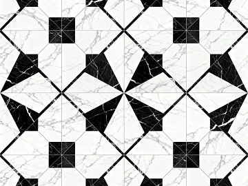 Modern Middle Ancient Style Black and White Stone Parquet Flower Geometric Pattern Water Knife Stone Parquet Floor Tile Light Luxury Black and White Parquet Marble texture (ID:ffaeh370927)