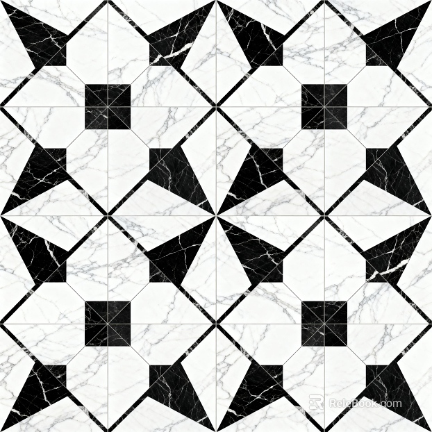 Modern Middle Ancient Style Black and White Stone Parquet Flower Geometric Pattern Water Knife Stone Parquet Floor Tile Light Luxury Black and White Parquet Marble texture