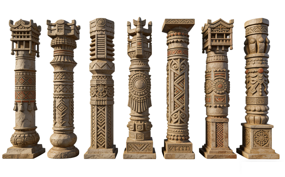Light beige ethnic stone column building components texture