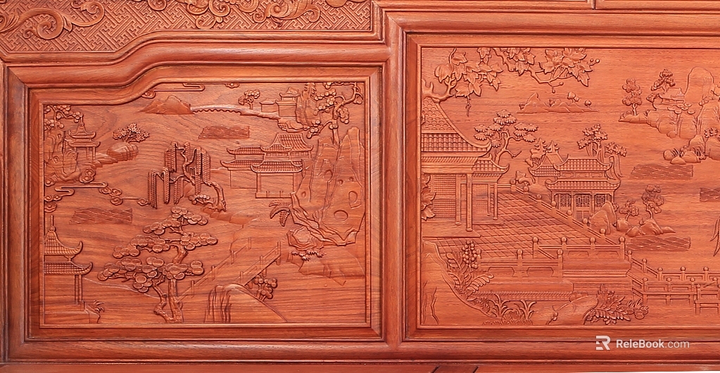 Chinese-style reddish-brown wooden carved background wall texture
