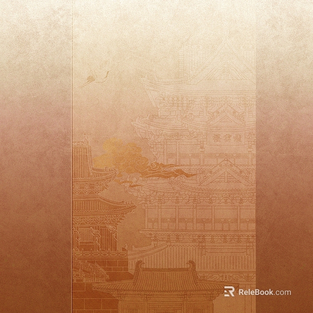 New Chinese Warm Brown Ancient Building Wallpaper texture