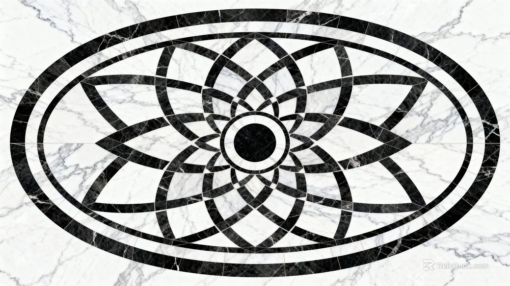 Modern Black and White Stone Parquet Flower Geometric Pattern Water Knife Stone Parquet Floor Tile Light Luxury Black and White Parquet Marble Black and White Stone Oval Parquet Porch Stone Parquet texture
