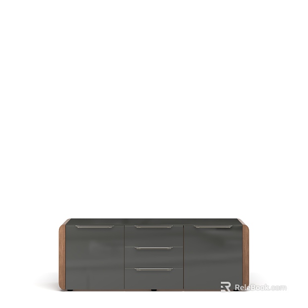 Modern Dark Grey Walnut Side Storage Cabinet texture