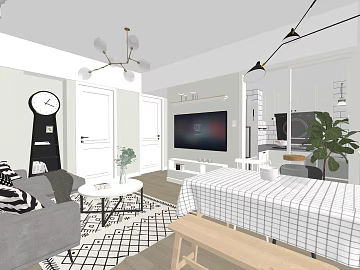Modern black and white gray guest restaurant scene 3d model