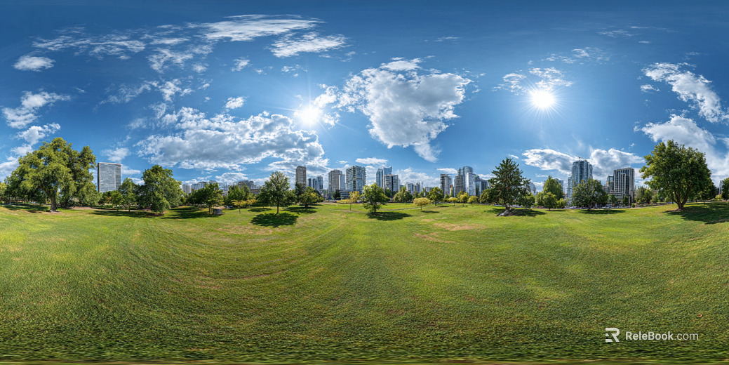 Modern Outdoor Lawn Blue Sky White Clouds Panoramic HDR texture