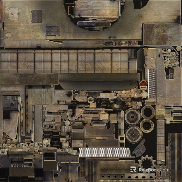 Industrial-style distressed metal mechanical panel texture