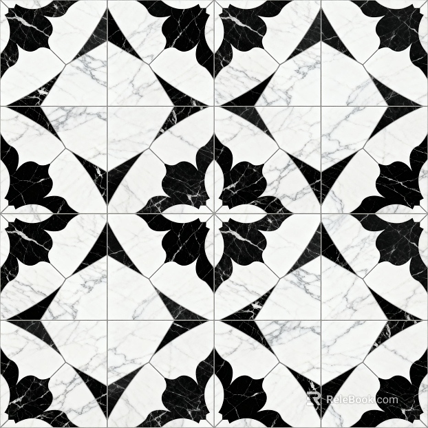 Black and White Stone Parquet Flower Geometric Pattern Water Knife Stone Parquet Floor Tile Light Luxury Black and White Parquet Marble texture