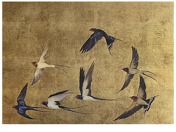 Chinese-style Golden Bottom Flying Swallow Decorative Painting texture (ID:ffaeh472989)