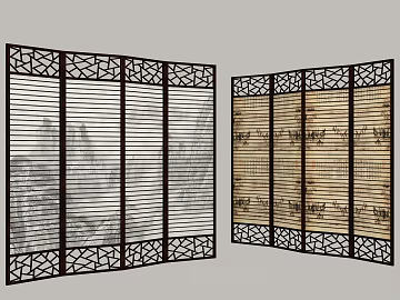 New Chinese Deep Brown Wooden Screen Living Room Partition texture (ID:ffaeh704984)