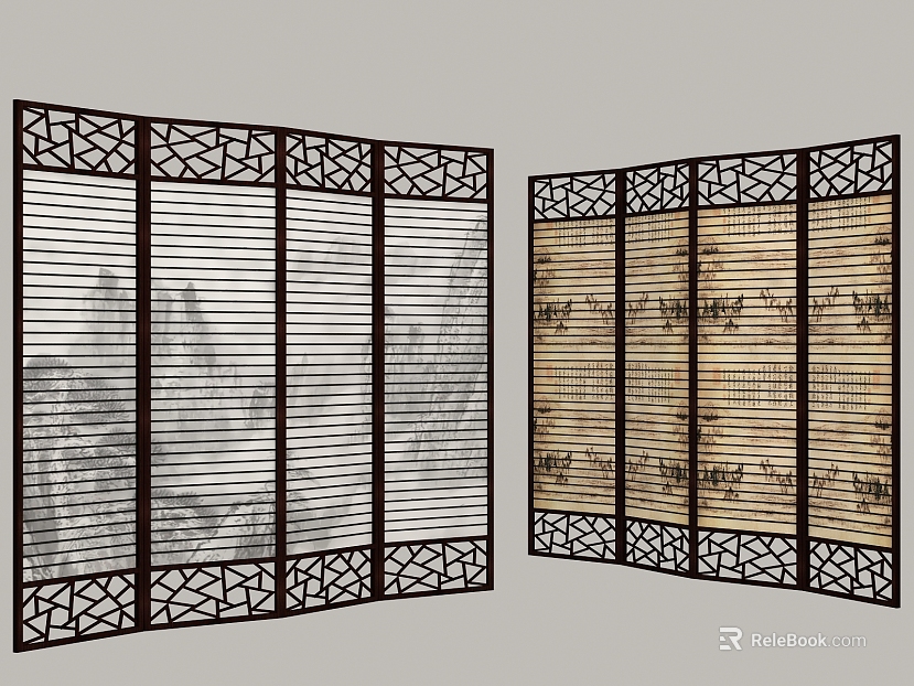 New Chinese Deep Brown Wooden Screen Living Room Partition texture