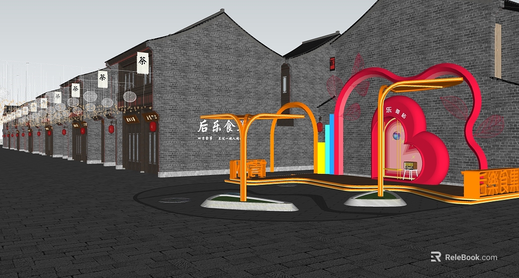 Chinese Commercial Street View Gray Brick Building Block texture
