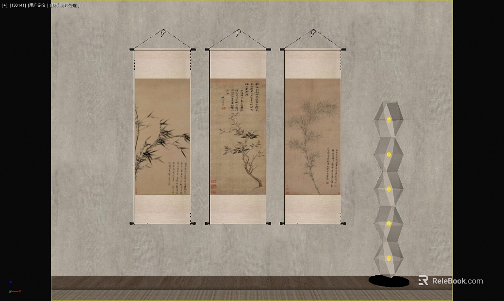 Chinese ink bamboo branch figure wall decoration painting texture