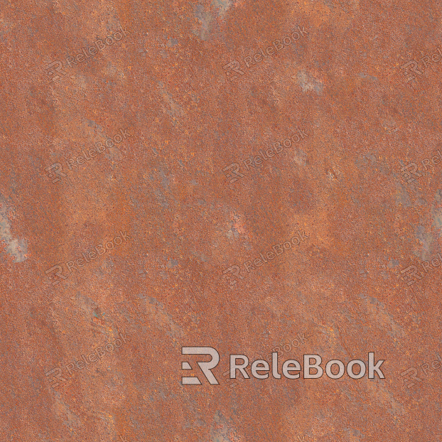 A heavily rusted metal surface, showcasing a dominant red-brown patina with patches of orange and yellow, indicating advanced corrosion and weathering. The texture is rough and uneven, with noticeable pitting and flaking.