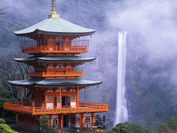 Japanese Mountain Forest Temple Building Exterior View texture (ID:ffaeh915032)