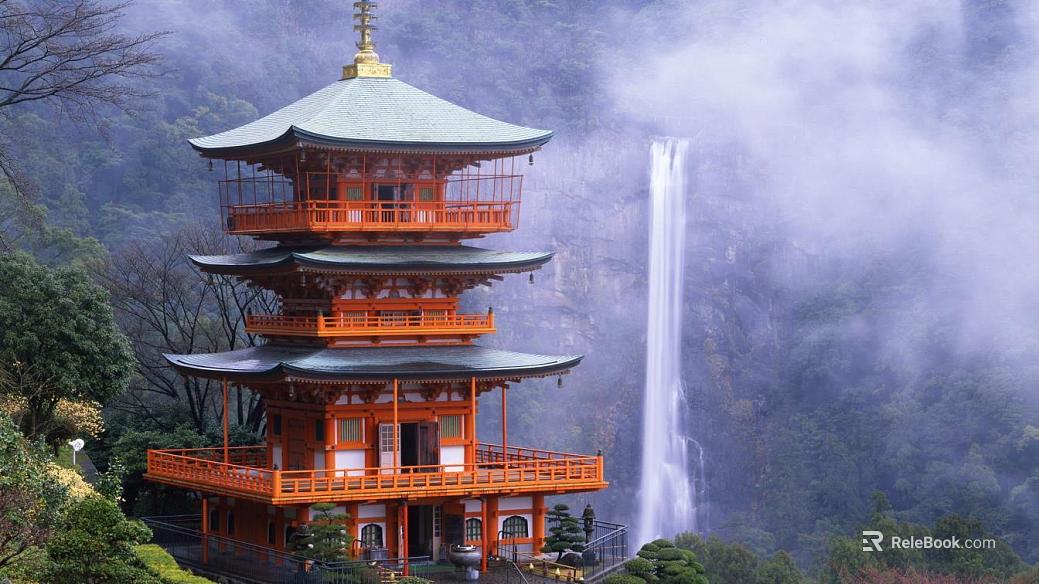 Japanese Mountain Forest Temple Building Exterior View texture