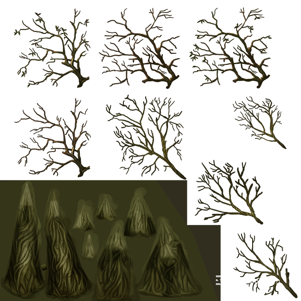 Dead tree branches and trunk scene decoration material texture