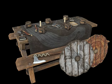 Vintage Wooden Viking Long Table Shield texture (ID:ffaeh428216)