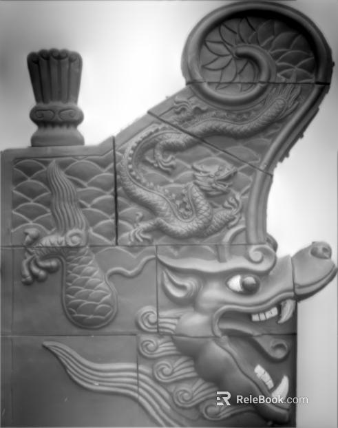 Chinese gray brick carving dragon pattern building components texture
