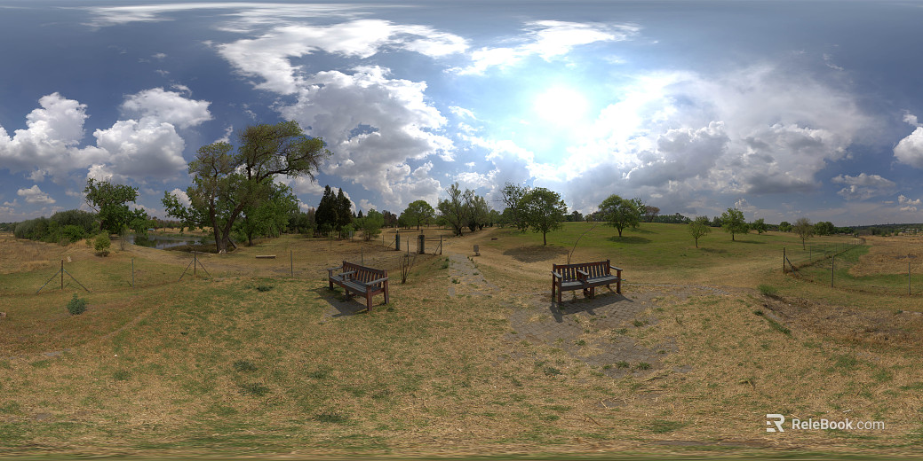 Outdoor Park Lawn Forest Blue Sky White Clouds HDR texture