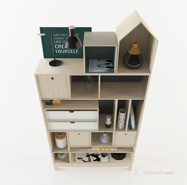 Light log color Nordic style storage display cabinet texture