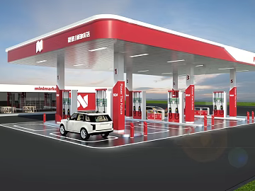 Red and white modern gas station commercial building texture (ID:ffaeh772626)