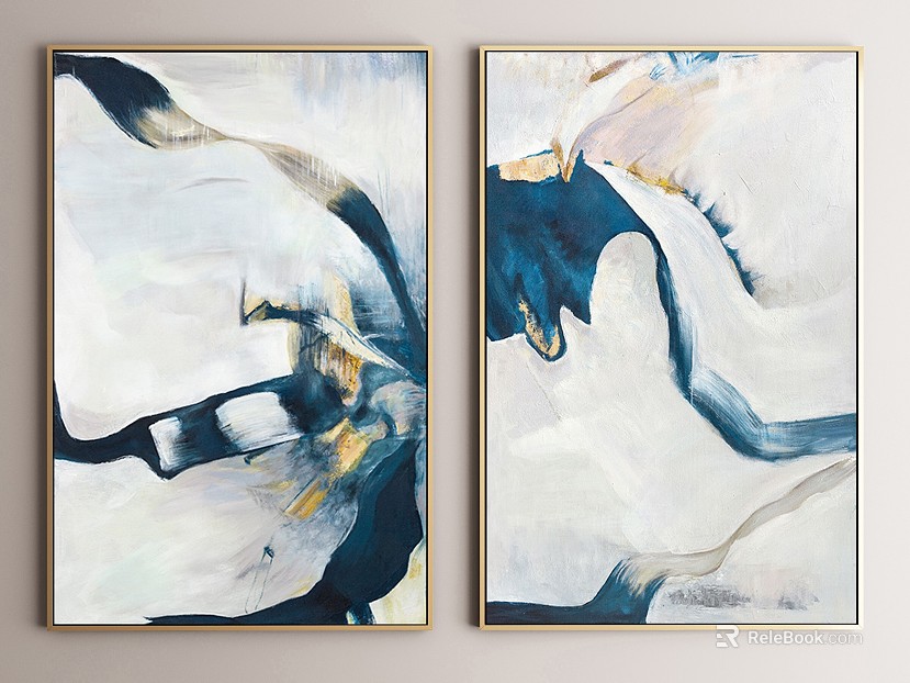 Blue Gold Modern Abstract Decorative Painting Living Room Hanging Painting texture