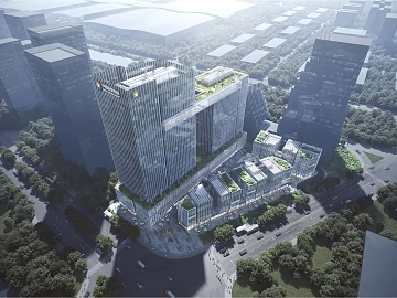 Modern glass curtain wall commercial building complex 3d model