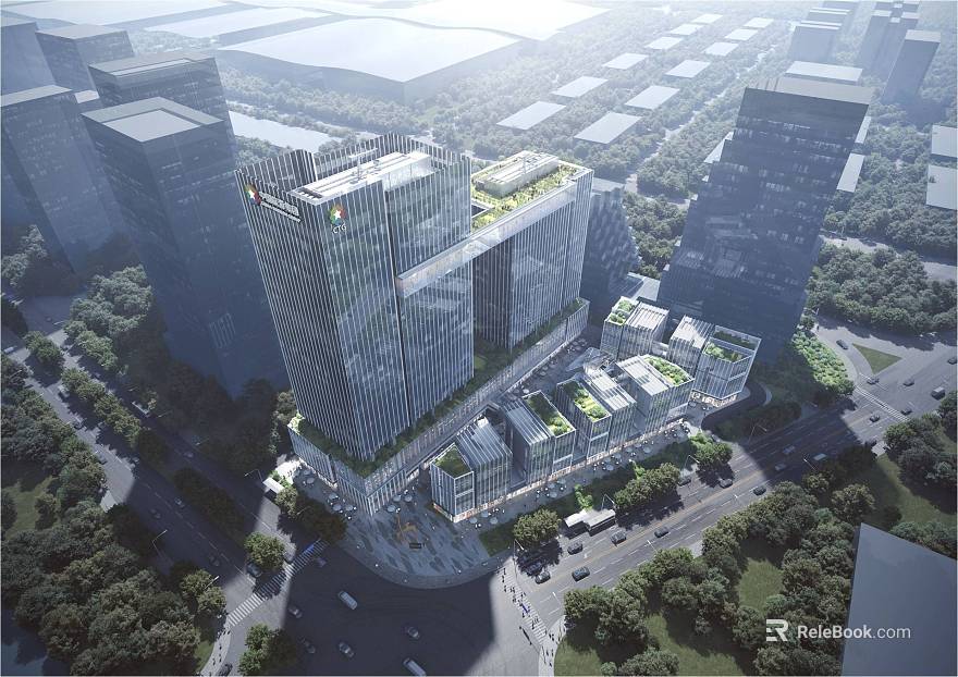 Modern glass curtain wall commercial building complex texture