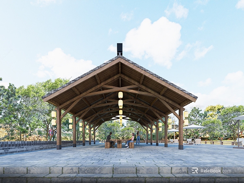New Chinese-style Wooden Pavilion Outdoor Leisure Area texture